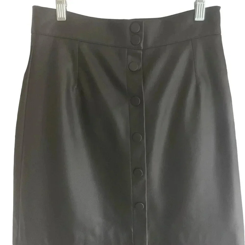 H&M Faux Leather Button Up Size 8 Black Mini Skirt Mid Rise